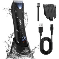 Body Hair Trimmer For Men Electric Groin Hair Trimmer Ball Shaver With Standing Charging Dock Usb Rechargeable Mens Pubic Hair Trimmer With Led Light (Black)