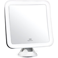 Fancii 10X Magnifying Lighted Makeup Mirror - Daylight Led Vanity Mirror - Compact, Cordless, Locking Suction, 65 Wide, 360 Rotation, Portable Illuminated Bathroom Mirror (Square)