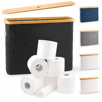 Lonbet - Toilet Paper Basket - Toilet Paper Storage - The Ultimate Bathroom Organizer - Bamboo Storage Basket, Toilet Paper Holder Basket, Bathroom Accessories Organizer (Black, 12 Rolls)