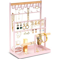 Procase Jewelry Organizer Stand Necklace Organizer Earring Holder, 6 Tier Jewelry Stand Necklace Holder With 15 Hooks, Jewelry Tower Display Rack Storage Tree For Bracelets Earrings Rings -Pink