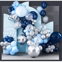 Partywoo 140 Pcs Blue And Silver Balloon Arch Kit, Blue Balloons Garland Kit With 4D Silver Balloons, Navy Blue Metallic Silver Balloons, Glitter Balloons For Birthday, Baby Shower Boy, Wedding