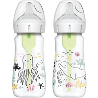 Dr Brownas Natural Flowa Anti-Colic Options+A Wide-Neck Baby Bottle Designer Edition Bottles, Ocean Decos, 9 Oz270 Ml, Level 1 Nipple, 2-Pack, 0M+