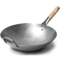 Craft Wok Traditional Hand Hammered Carbon Steel Pow Wok With Wooden And Steel Helper Handle (14 Inch, Round Bottom)  731W88