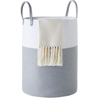 Cotton Rope Laundry Hamper By Youdenova, 58L - Woven Collapsible Laundry Basket - Clothes Storage Basket For Blankets, Laundry Room Organizing, Bedroom Storage, Clothes Hamper - Grey & White