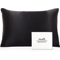 Ravmix Silk Pillowcase For Hair And Skin With Hidden Zipper, Both Sides 21Momme Mulberry Silk Cooling Pillow Case Standard Size 20A26Inches, 1Pcs, Black
