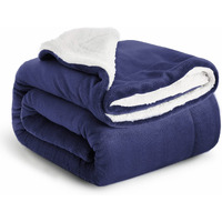 Ir Imperial Rooms Sherpa Blankets Queen Size - Thick And Warm Blankets For Winter, Reversible Soft And Fuzzy Fluffy Queen Size Blanket For Bed, Navy, 90X90 Inches