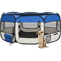 Vidaxl Foldable Dog Playpen With Carrying Bag Blue 57.1""X57.1""X24""