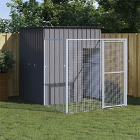 Vidaxl Dog House With Run Anthracite 65""X98.8""X71.3"" Galvanized Steel