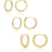 3 Pairs Small Huggie Hoop Earrings Set 14K Gold Hypoallergenic Lightweight Huggie Hoops Earrings For Women Girls