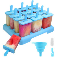 Alinana 12 Cavities Popsicles Molds, Bpa-Free Popsicle Molds With Built-In Popsicle Stick, Diy Popsicle Molds With Cleaning Brush And Funnel