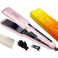 Angenil Pink Flat Iron Hair Straightner Wide Plate 1.6 Inch, Ceramic Dual Voltage Flat Iron Hair Curling Iron In One, Hair Straightening Iron, Hair Straightener And Curler 2 In 1, Hair Styling Tools