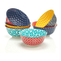 Dowan 33 Oz Colorful Large Bowls Set Of 6 - Ceramic Deep Bowls For Ramen, Pasta, Salad - Vibrant Patterned Porcelain Bowls For Kitchen Decor & Housewarming Gift - Dishwasher & Microwave Safe