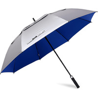 G4Free 68 Inch Uv Protection Golf Umbrella Auto Open Extra Large Windproof Sun And Rain Umbrellas Double Canopy (Silver/Blue)