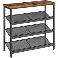 Hoobro Shoe Rack, 4-Tier Shoe Rack, Shoe Shelf For Entryway, Closet, Holds 12-15 Pairs Of Shoes, Shoe Storage Organizer With 3 Metal Mesh Shelves, Solid And Stable, Industrial, Rustic Brown Bf42Xj01