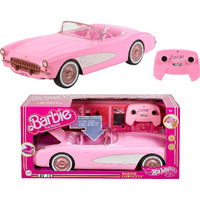 Hot Wheels Rc Barbie Corvette, Battery-Operated Remote-Control Toy Car From Barbie The Movie, Holds 2 Barbie Dolls, Trunk Opens For Storage