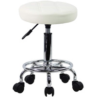 Kktoner Round Rolling Stool Chair Pu Leather Height Adjustable Swivel Drafting Work Spa Shop Salon Stools With Wheels Office Chair Small (White)