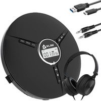 Klim Discman With Headphones - Portable Cd Player With Headphones - New 2023 Version + Ideal Car Cd Player + Compatible Cd-R, Cd-Rw, Mp3. Compact Mini Cd Players Personal Cd Walkman - Black