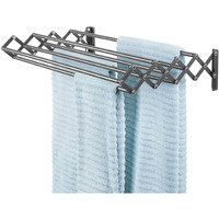 Mdesign Steel Wall Mount Accordion Expandable Retractable Clothes Air Drying Rack - 8 Bars For Hanging Garments - Organizer For Laundry/Utility Room, Bathroom, Garage, Bardo Collection, Dark Gray