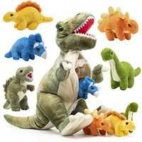 Prextex 15"" T-Rex Dinosaur Stuffed Animal Set With 4 Dino Plush Toys Inside, Large Zippered Pouch Dinosaur For Boys & Girls, Stuffed Animals Dinosaur Toys For Kids 3-5, Colorful Dinosaur Plush