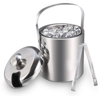 Sailnovo Ice Bucket, Double-Wall Stainless Steel Insulated Ice Buckets With Lid And Ice Tong, Ideal For Cocktail Bar, Parties, Chilling Wine, Champagne - 1.2 Liter Ice Container