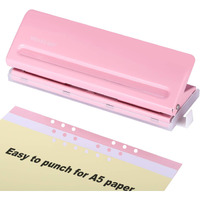 Worklion Adjustable 6 Hole Punch: Metal Six Hole Puncher For Planners And 6-Ring Binders With 6 Sheet Capacity For A4 / A5 / A6 / Personal/Pocket Size (Pink)