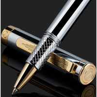 Scriveiner Silver Chrome Rollerball, Award Winning Luxury Pen, Heavy Pocket Pen, 24K Gold Finish, German Schmidt Refill, Best Edc Writing Pen Gift Set For Men & Women, Nice Designer Office Fancy Pen