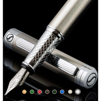 Scriveiner Stainless Steel Fountain Pen - Stunning Luxury Pen With Steel Finish, Schmidt Steel Nib (Medium), Pen Gift Set For Men & Women, Professional, Executive Office, Nice Designer Pens