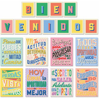 Set Of 8 Motivational Posters In Spanish & Bienvenidos Letters For Teachers & Students - Spanish Language Posters That Inspire - Laminated Growth Mindset Spanish Posters For Classroom - 11""X14""