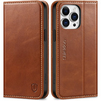 Shieldon Case For Iphone 15 Pro Max 6.7"", Genuine Leather Wallet Flip Magnetic Cover Rfid Blocking Credit Card Holder Kickstand Tpu Shockproof Case Compatible With Iphone 15 Pro Max 5G - Retro Brown