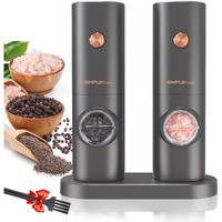 Simpletaste Electric Salt And Pepper Grinder Set, One-Handed, Battery Powered, Adjustable Coarseness, Led Light, Pepper Mills With Stand, Seasoning Tools For Kitchen, Dining Or Gifting