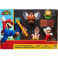 Super Mario Nintendo Lava Castle 2.5"" Figure Diorama Play Set, Includes: Fire Mario, Spiny, & Para Goomba, Mechanical Spinning Fireballs, Block & Fire Flower