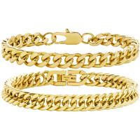 Vnox Gold Link Bracelet For Men - 2 Pcs Mens Stainless Steel Bracelet Set Width Cuban Gold Link Chain Bracelets For Men Women, Hip Hop Jewelry Gifts For Him Her Boyfriend