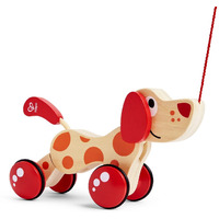 Walk-A-Long Puppy Wooden Pull Toy By Hape  Award Winning Push Pull Toy Puppy For Toddlers Can Sit, Stand And Roll. Rubber Rimmed Wheels For Easy Push And Pull Action, Red , Red/Orange