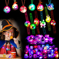 Halloween Party Favors For Kids - 54 Pack Light Up Halloween Toys Flash Rings Necklaces Bracelets Brooches Led Halloween Kids Toys Glow In The Dark Party Supplies For Halloween Decorations Party Games Gift