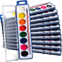 Watercolor Paint Sets For Kids - Bulk Pack Of 12, 8 Washable Water Color Paints In Palette Tray And Painting Brush For Coloring, Art, Party Favors, Classrooms And Paint Party Supplies