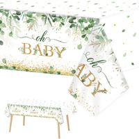3 Pieces Sage Greenery Oh Baby Tablecloths For Baby Shower Party Decorations Plastic Disposable Gold Foil Eucalyptus Leaf Table Covers For Rectangle Tables Sage Boho Woodland Neutral Party Supplies