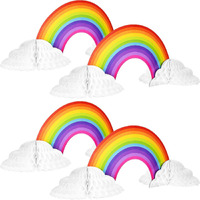 Rainbow Honeycomb Paper Centerpiece Rainbow Cloud Centerpieces Unicorn No Crease Converting Rainbow Centerpieces For Birthday Party Baby Shower Tables Decoration (4 Pieces)