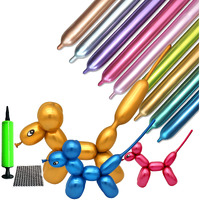 100 Pcs Metallic 260 Long Balloons Kit With Pump, Shiny Chrome Latex Twisting Balloons For Balloon Animals, Magic Balloons For Birthdays Wedding Party Decorations Multicolor