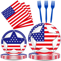 Wiooffen 96 Pcs Veterans Day Party Supplies Memorial Day Tableware Set 4Th Of July Paper Plates Patriotic Freedom Stars Party Plates Independence Day Plates And Napkins Forks For 24 Guests