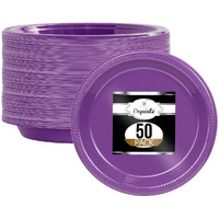 Exquisite 10 Inch. Purple Plastic Plates - 50 Count - Round Solid Color Disposable Plates -Purpledinner Party Plates For All Occasions -Purpleplastic Party Plates For Parties