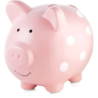Pearhead Ceramic Piggy Bank, Baby Girl Nursery D  Cor, Money Bank For Kids, Baby Keepsake, Gift For New And Expecting Parents, Pink Polka Dots