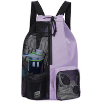 Wandf Swim Bag Mesh Drawstring Backpack With Wet Pocket Beach Backpack For Swimming, Gym, And Workout Gear (Purple)