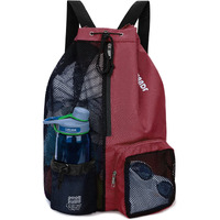Wandf Swim Bag Mesh Drawstring Backpack With Wet Pocket Beach Backpack For Swimming, Gym, And Workout Gear (Red)