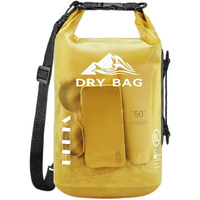 Heeta Waterproof Dry Bag For Women Men, Roll Top Lightweight Dry Storage Bag Backpack With Phone Case For Travel, Swimming, Boating, Kayaking, Camping And Beach, Transparent Yellow 5L