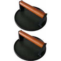 Firsgrill 2-Pack Burger Press 7.08"" Round,Heavy-Duty Cast Iron Smash Burger Press Meat Steak With Wood Handle For Blackstone Camp Chef Pitboss Weber Griddle Grills (2 Round)