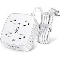 6 Ft Surge Protector Power Strip - 8 Widely Outlets With 4 Usb Ports, 3 Side Outlet Extender With 6 Feet Extension Cord, Flat Plug, Wall Mount, Desk Usb Charging Station, Etl,White