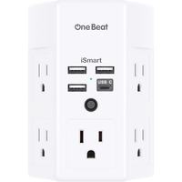 Surge Protector, 5 Outlets Extender With 4 Usb Ports(Usb C), 3-Side 1800J Power Strip Multi Plug Outlet Expander, Charger, Outlet Splitter Adapter Wall Mount For Home Travel Office Etl Listed