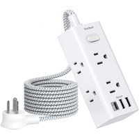 Power Strip Surge Protector - 6 Widely Outlets With 3 Usb Ports (1 Usb C), 3-Side Outlet Extender Strip With 5 Ft Extension Cord, Flat Plug, Wall Mount, Small Power Strip For Travel Office Dorm Home