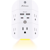 Surge Protector Outlet Extender - With Night Light, 5-Outlet Splitter And 4 Usb Ports (2 Usb C Charger), Multi Plug Outlet For Home, Dorm Room Essentials