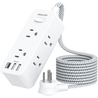 Power Strip Surge Protector, 5Ft Extension Cord, 6 Outlets With 3 Usb Ports(1 Usb C Outlet), 3-Side Outlet Extender, Wall Mount, Compact For Travel, Home, School, College Dorm Room, And Office